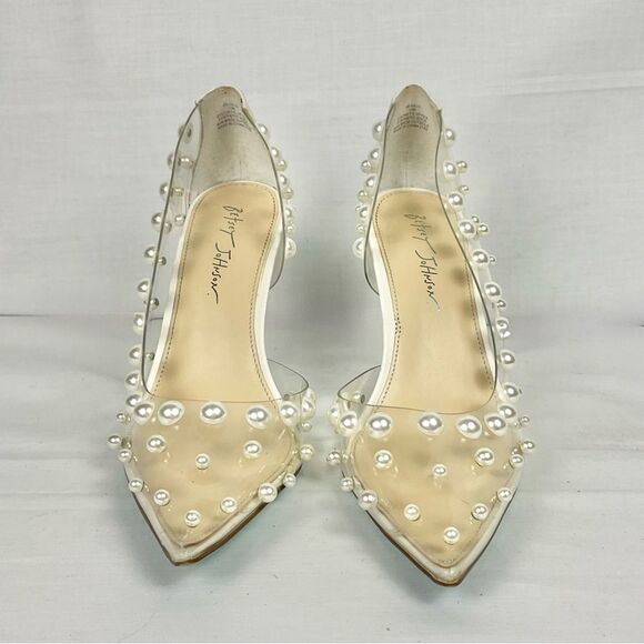 Betsey Johnson Halo Pump Clear Heels with Pearl Embellishments Sz 11 Party - Picture 2 of 13